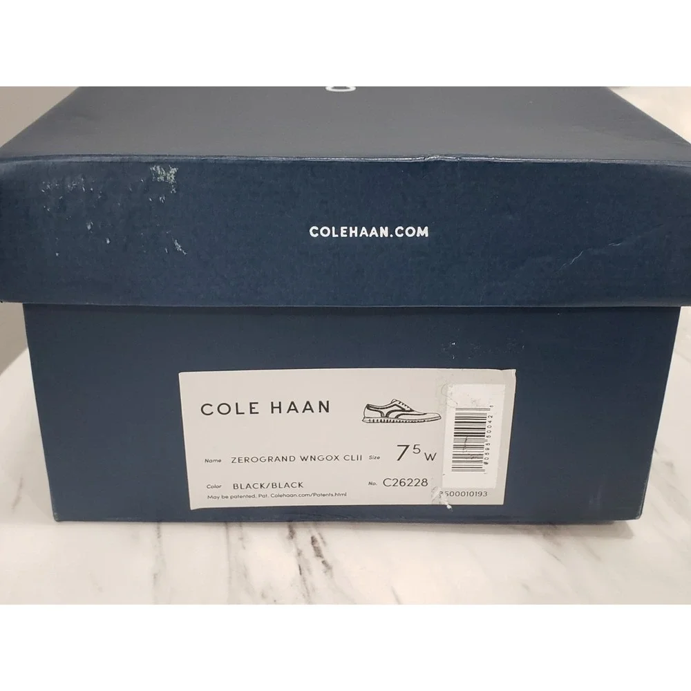 NEW 7.5 WIDE Cole Haan Zerogrand Wingtip Oxford Black Leather Dress Shoes C26228